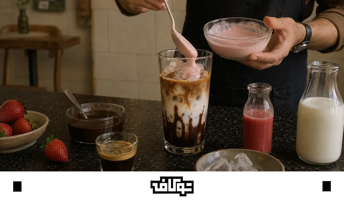 طرز تهیه آیس موکا توت فرنگی