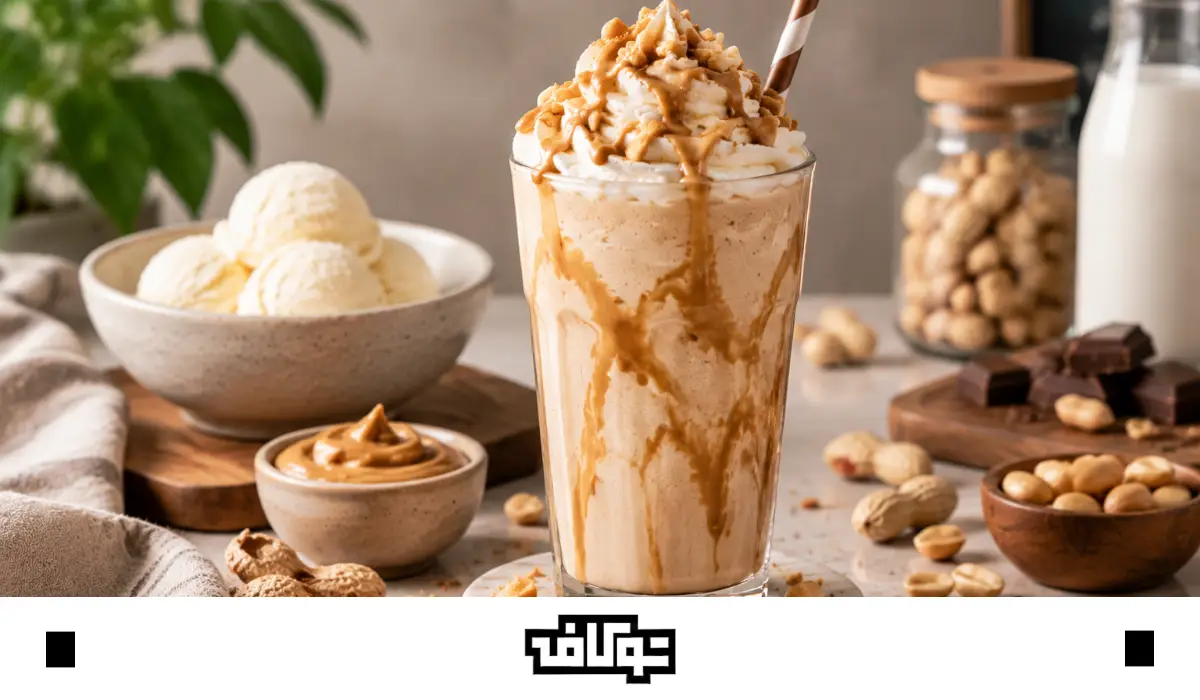 طرز تهیه شیک بادام زمینی با بستنی